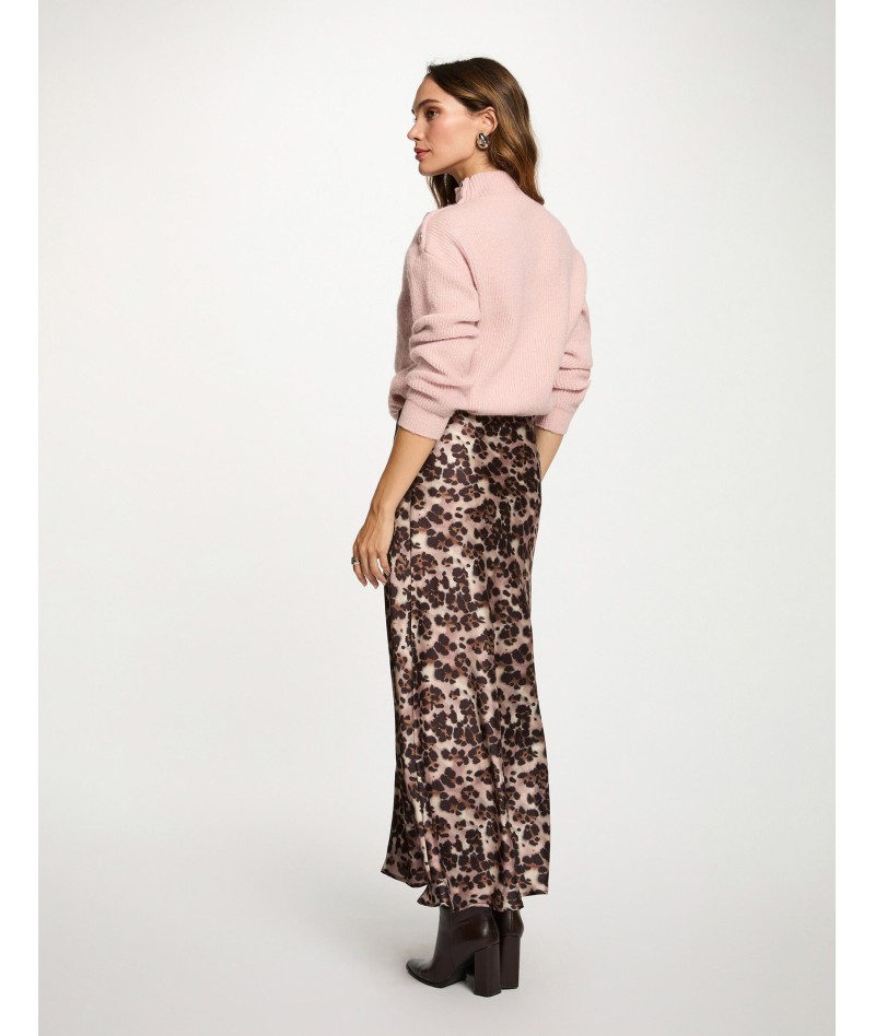 Falda midi fluida rosa...